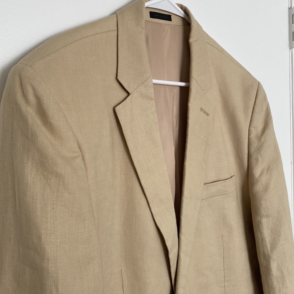 ANDREW FEZZA Men Two Button Linen Blazer Jacket 42L Dress Blazer Tan Beige Cream - Picture 4 of 16